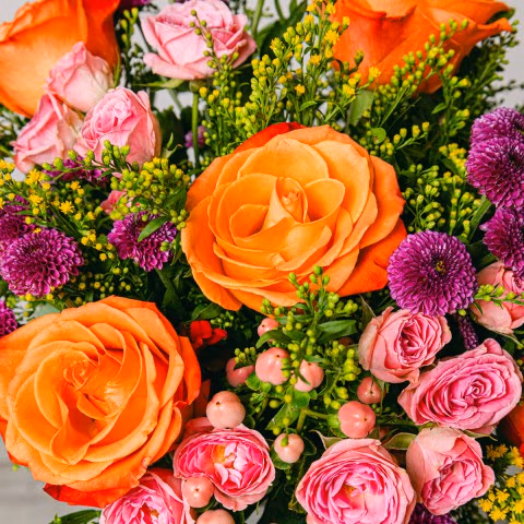 Waterfall Sunset: Roses and chrysantemums highlight Waterfall Sunset: Roses and chrysantemums highlight